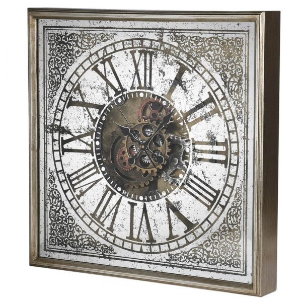 Mirrored Cogs Square Wall Clock