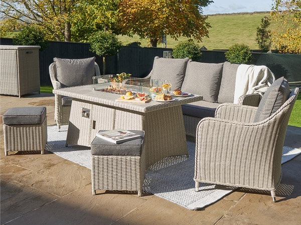 Outdoor furniture with firepit table