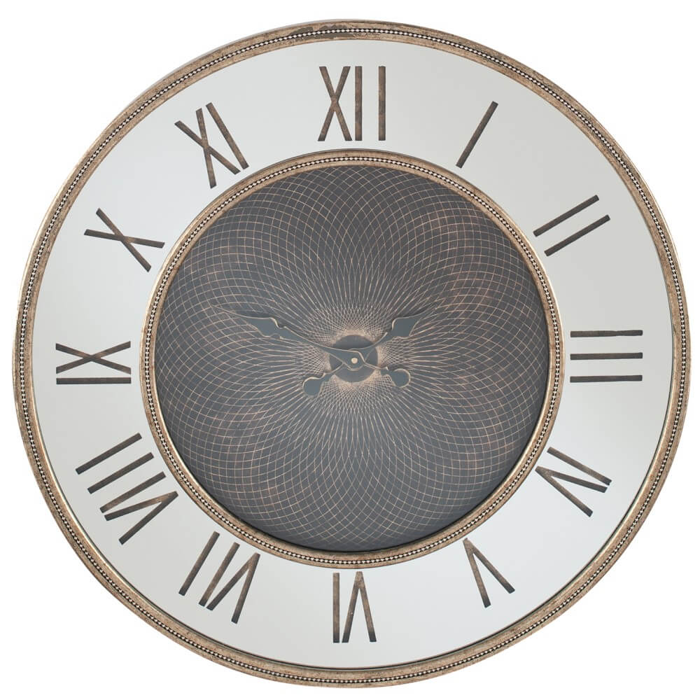 Showing image for Wood & mirrored spira print wall clock