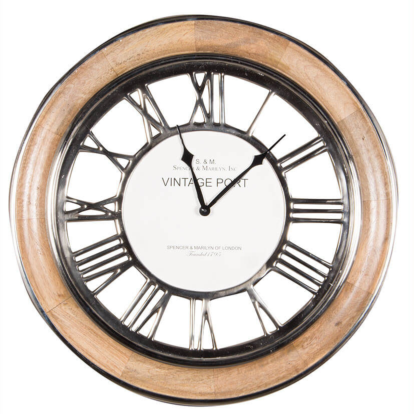 Showing image for Polished nickel and mango wood wall clock